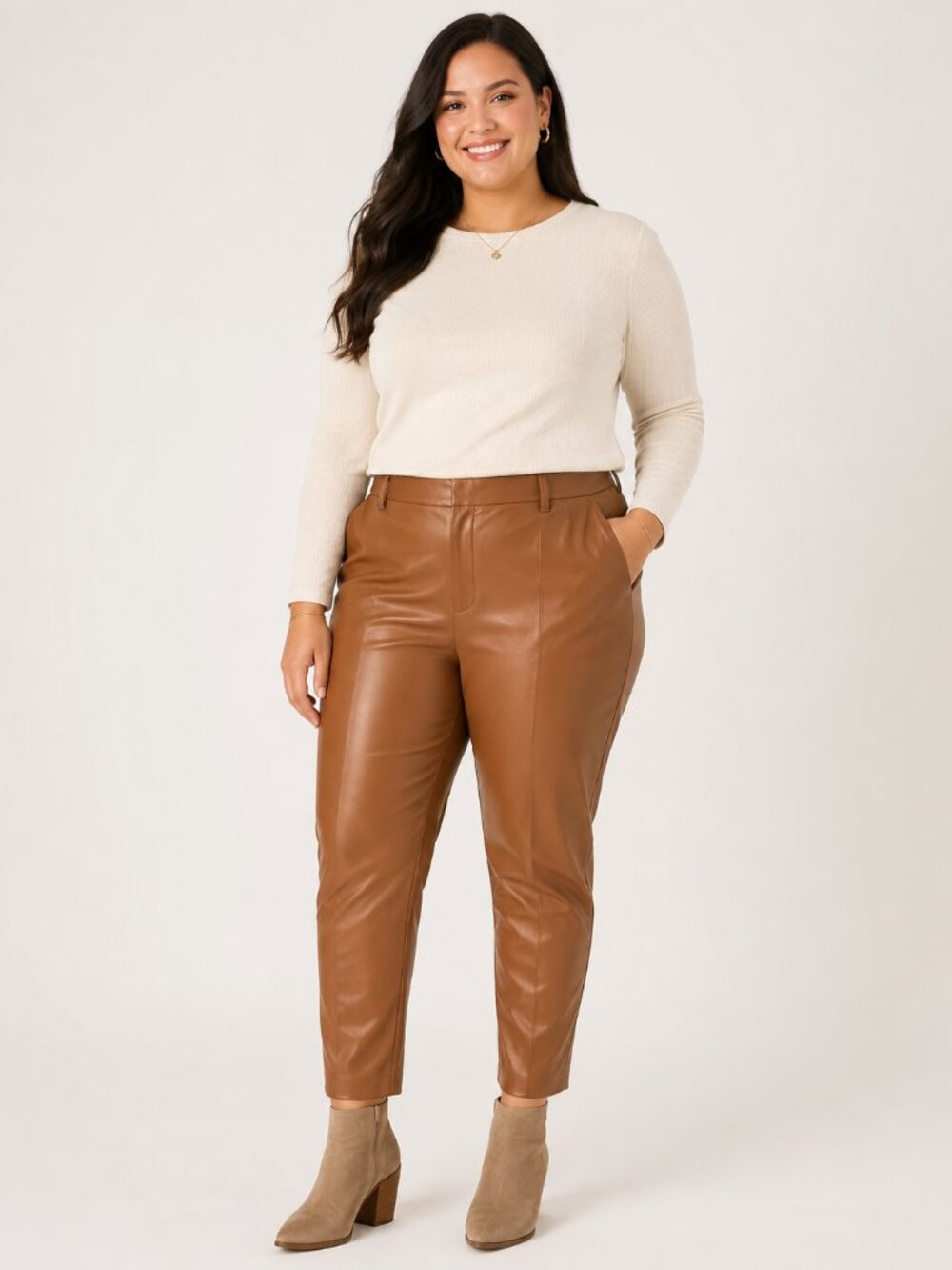 Lysse Cognac Faux Leather Pants XL NWT High Rise Pull On Ankle